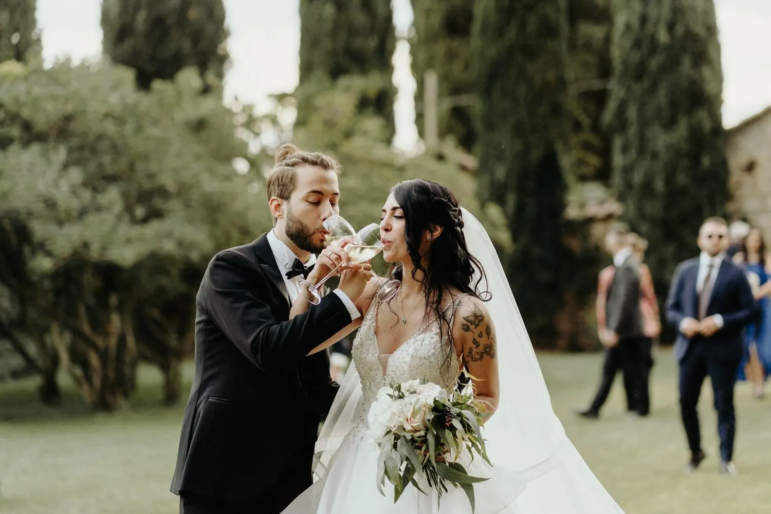 The couple's toast in the park after the ceremony